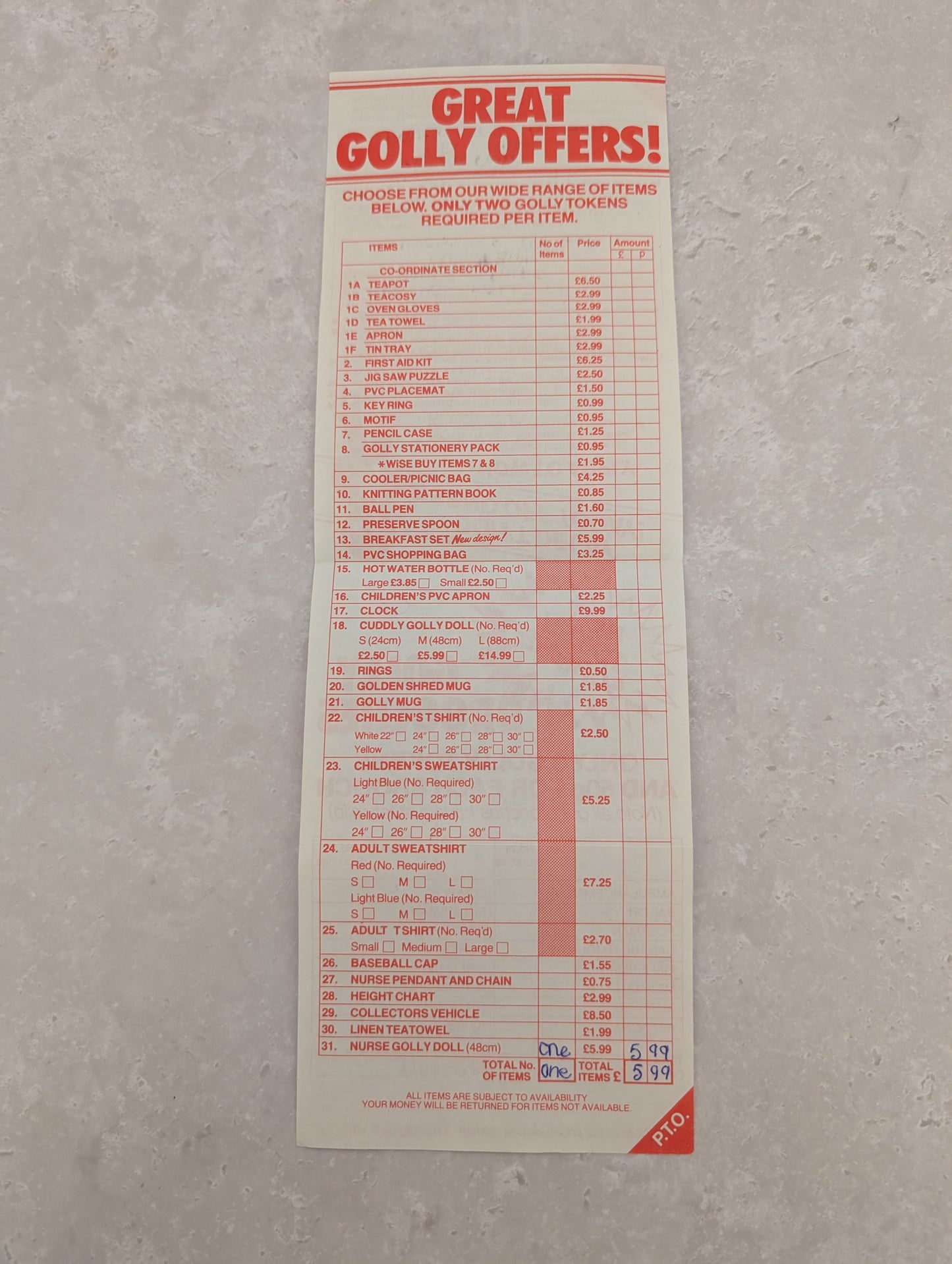 1980s Order Form