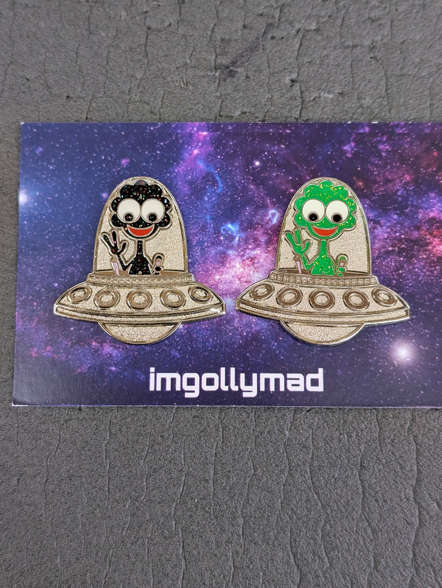Aliens Special Unenamelled Spaceship - Glitter Aliens - Only 10 Pairs Made