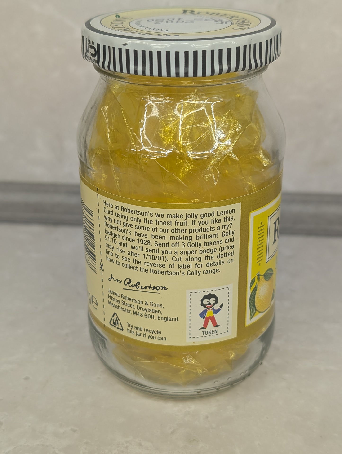 Robertsons Lemon Curd Jar with Lid and Golly Token