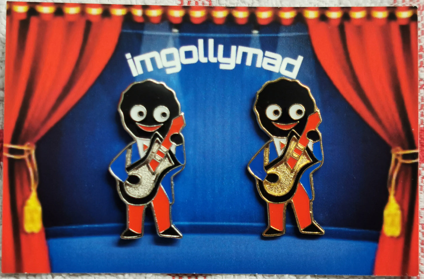 Guitarist Duo Unenamelled Guitars Pair of Badges image - GollyBadges.com