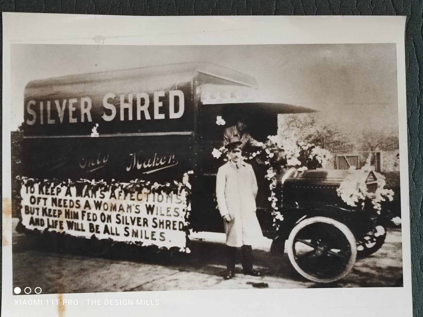 Large Old Photograph Silver Shred Van and Driver
