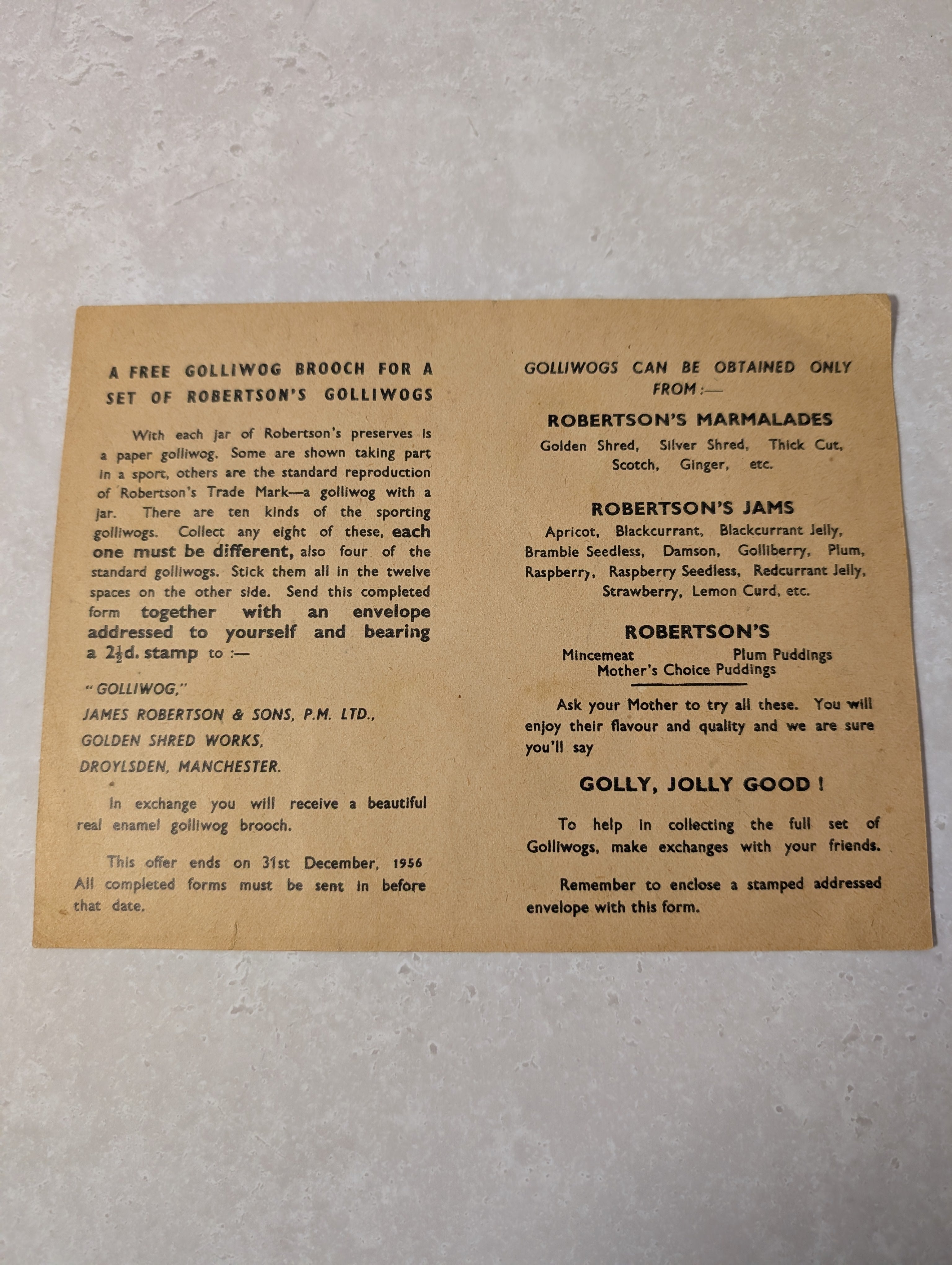 1950s Order Form Complete – GollyBadges.com