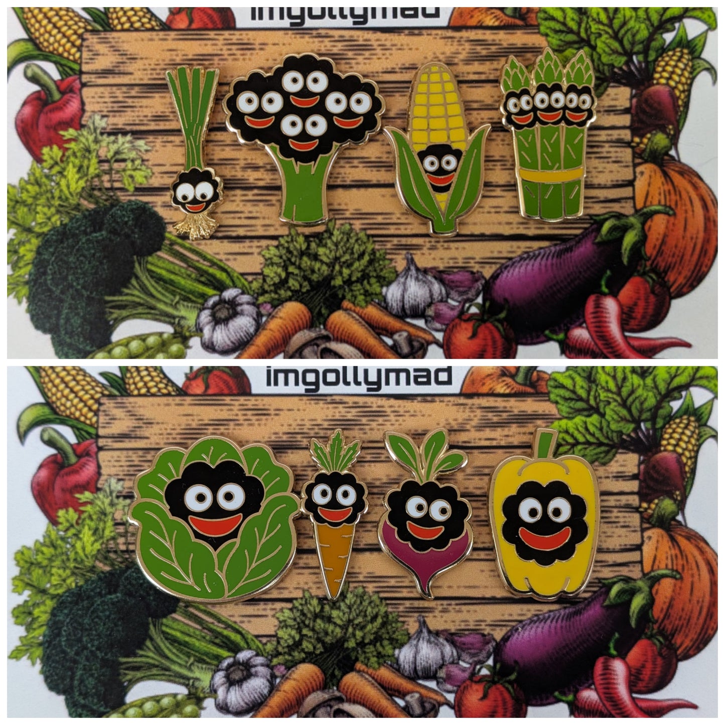 8 x Golly Vegetables Designed by Lottie Mills