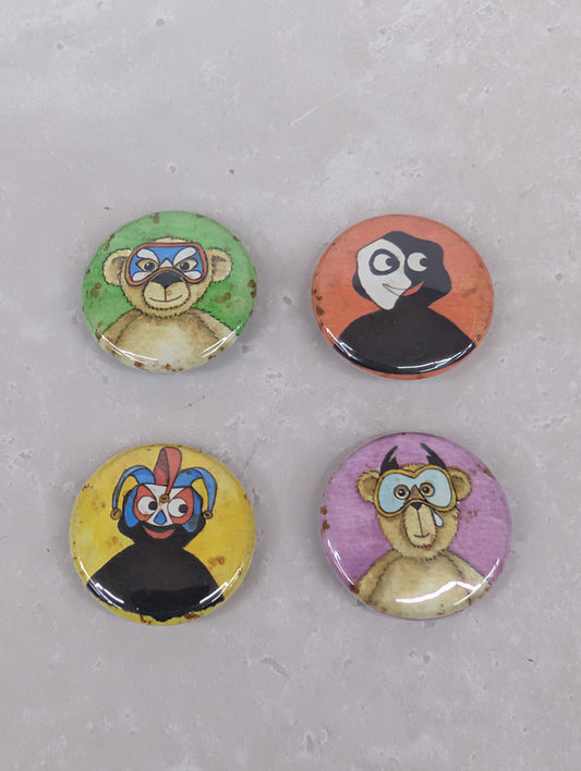 Carnival Button Badges Set of 4 by Peter Wood - Very Hard to Find