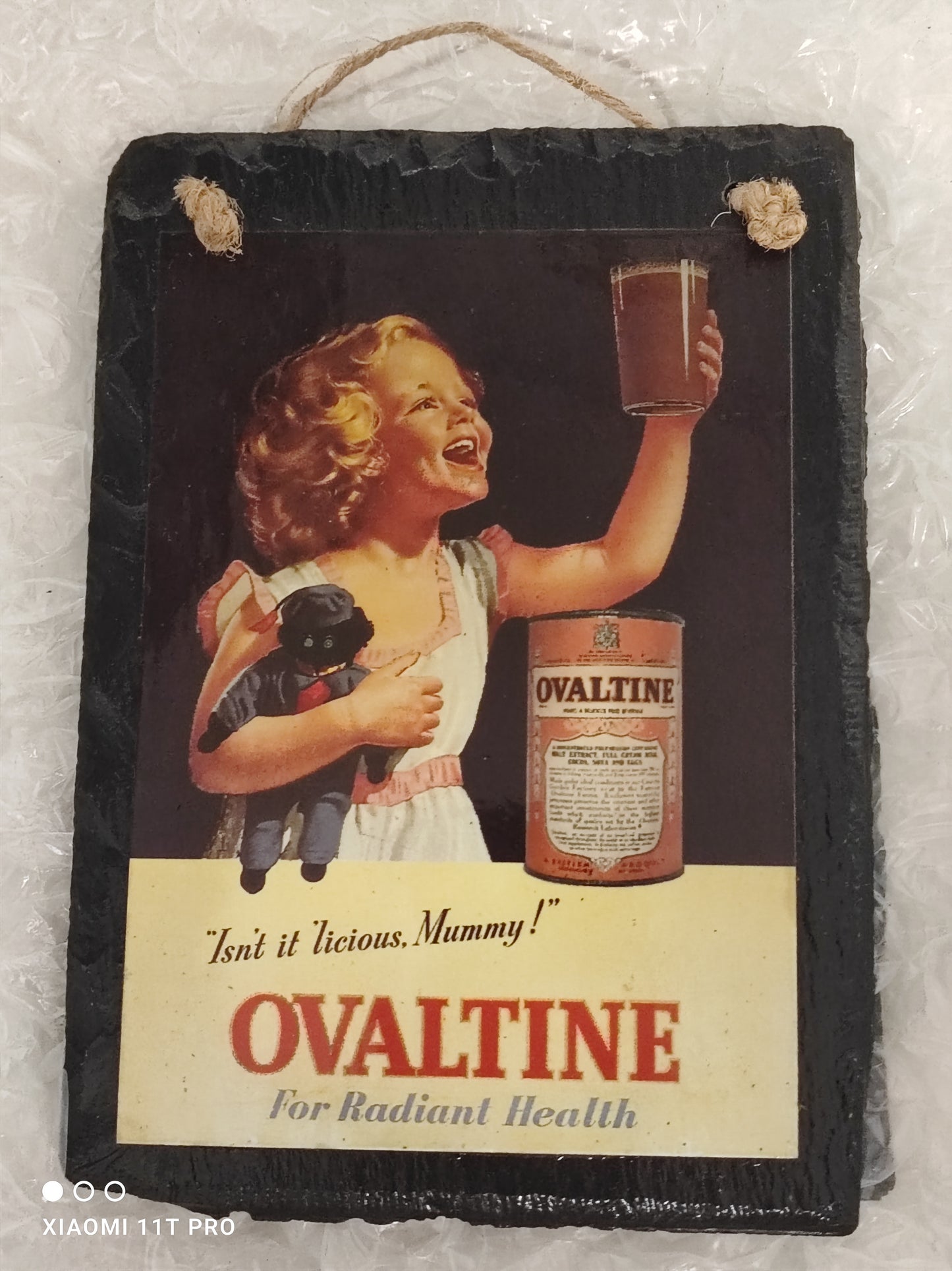 Decorative Slate Picture Ovaltine Girl With Golly