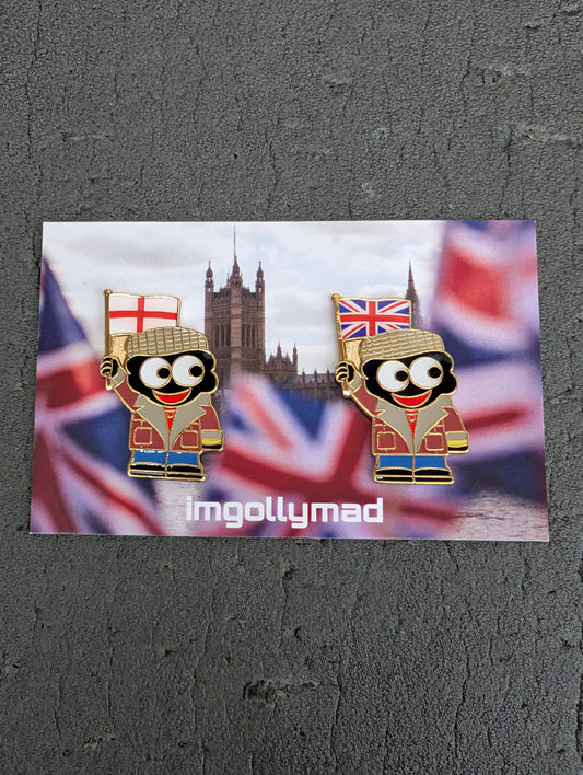 Delboy England and UK Flag Waver Pair of Badges