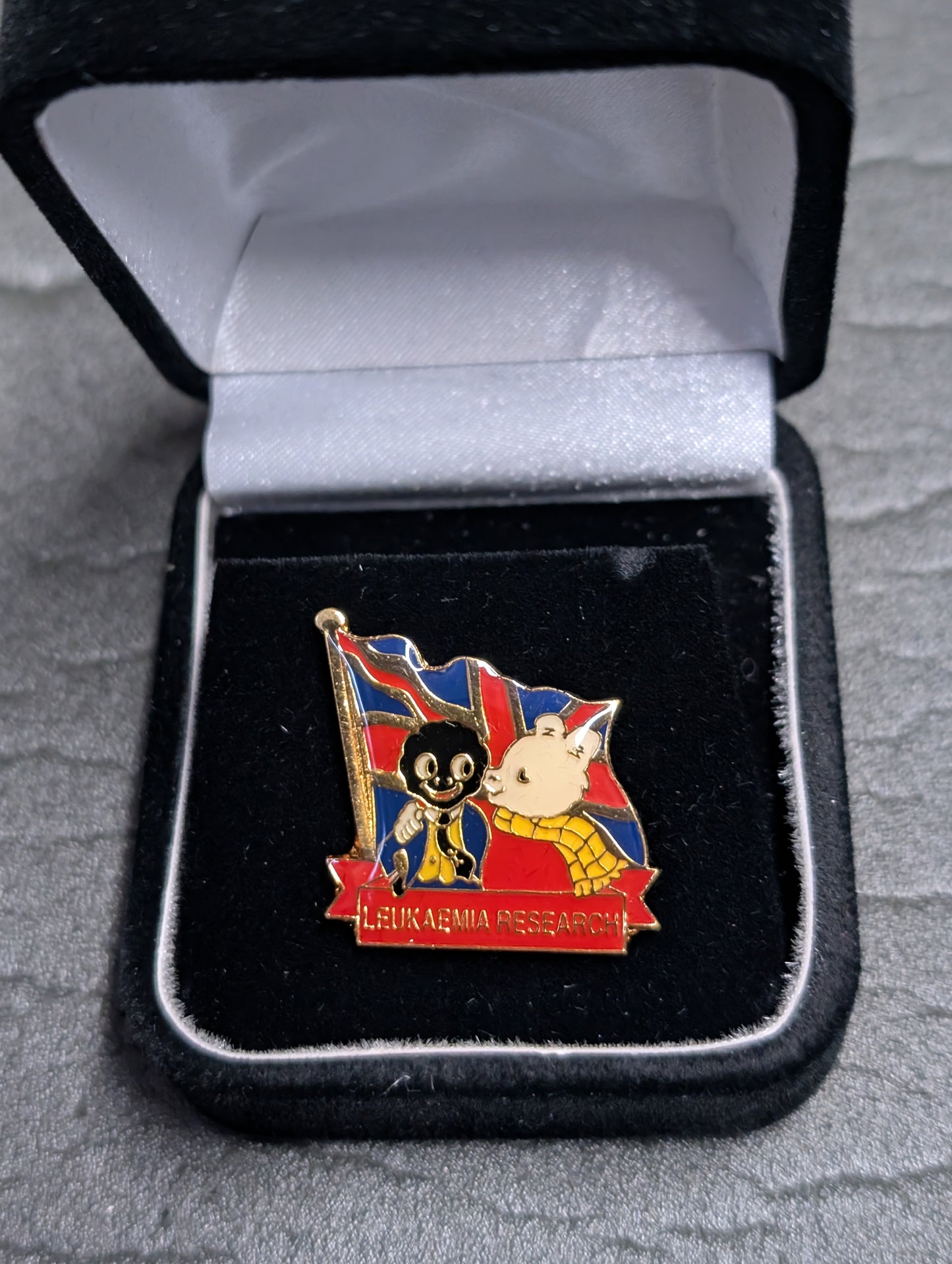 Golly and Rupert Flag Boxed Red Banner Gold Base Metal