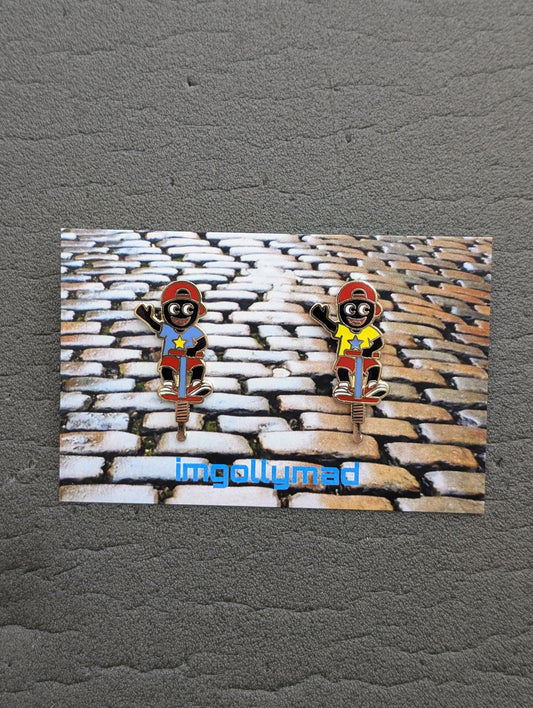 Golly on Pogo Stick Pair of Badges by imgollymad Limited Edition of 30 Only