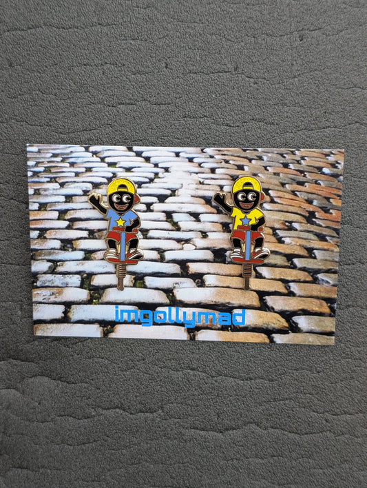 Golly on Pogo Stick Special Glitter Caps Pair of Badges by imgollymad Limited Edition of 20 Only