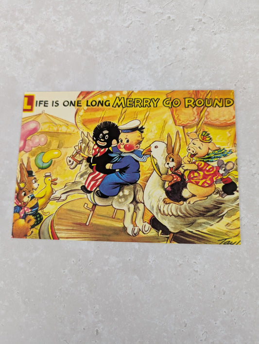 Merry Go Round Golly Postcard