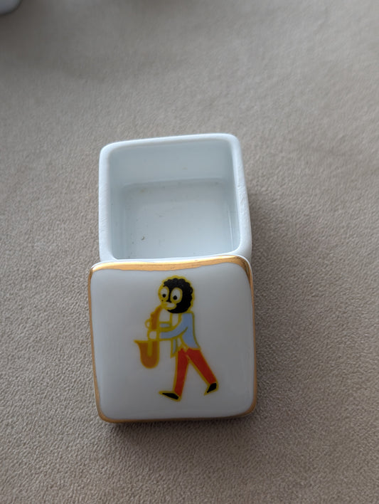 Miniature China Trinket Box Saxophonist