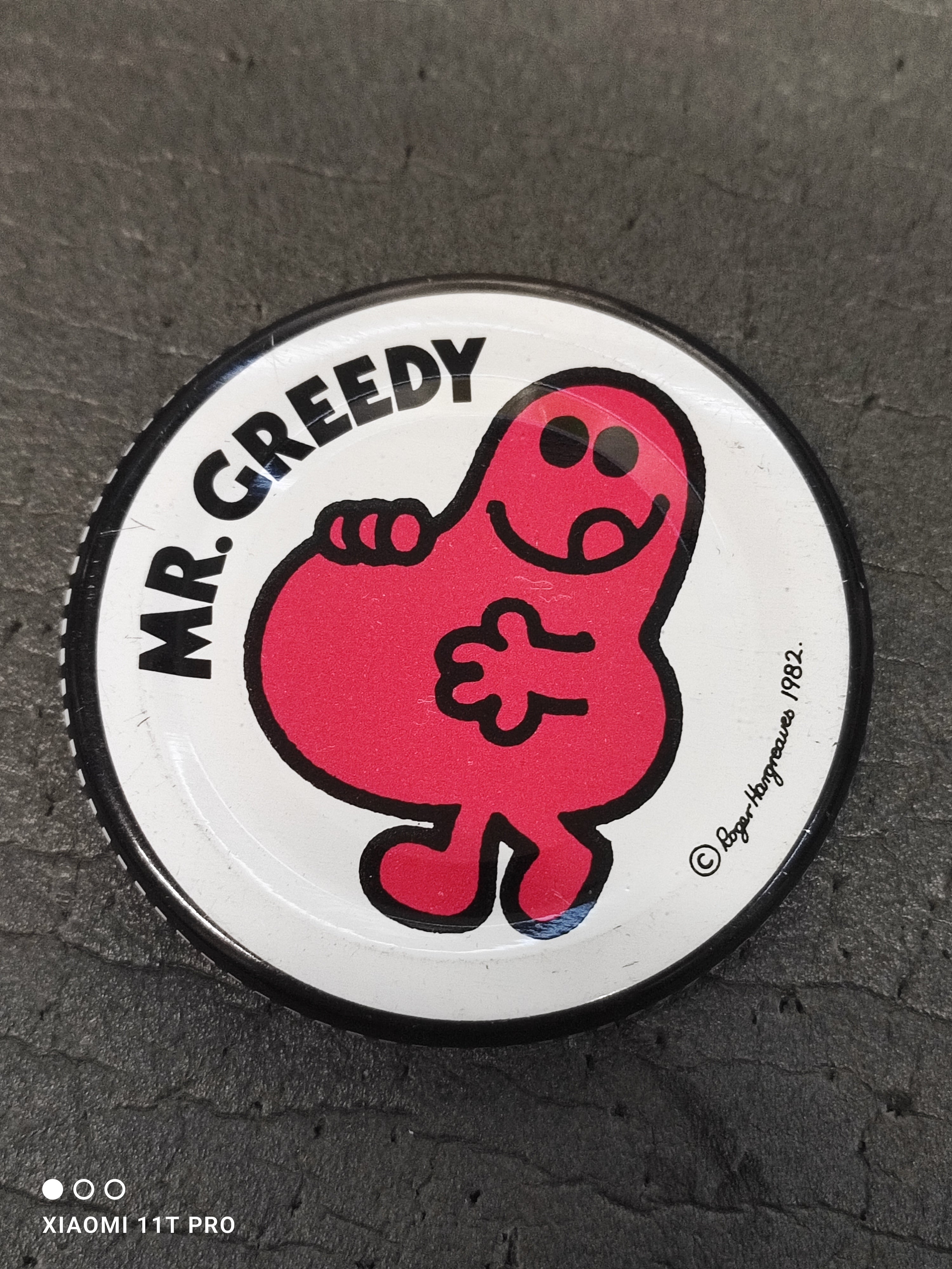 Mr Greedy Jar Lid – GollyBadges.com