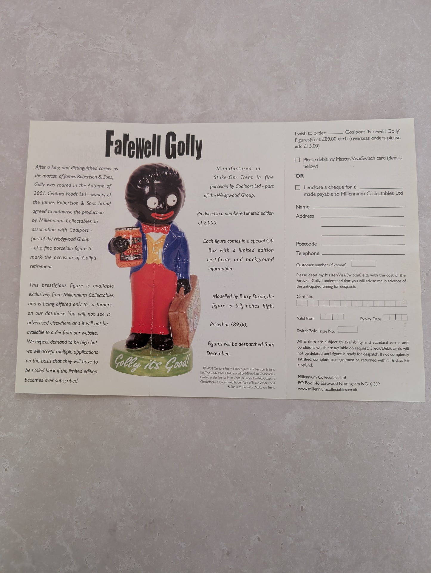 Order Form for Farewell Golly By Coalport