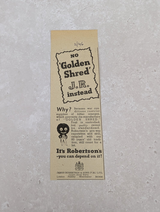 Robertsons B/W Golden Shred Newspaper Advert 1946
