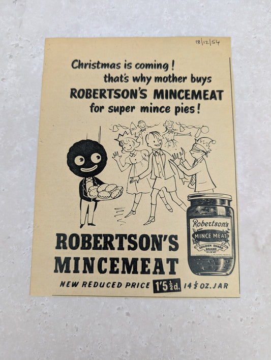 Robertsons B/W Mincemeat Mince Pies Newspaper Advert 1954