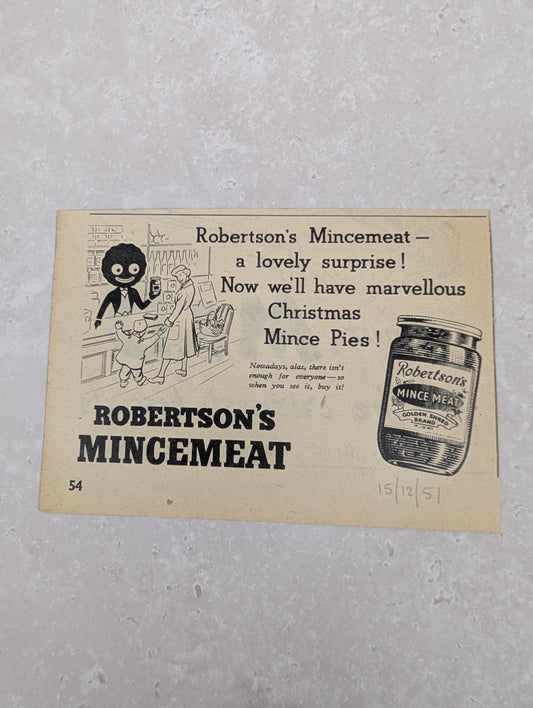 Robertsons B/W Mincemeat Newspaper Advert 1951