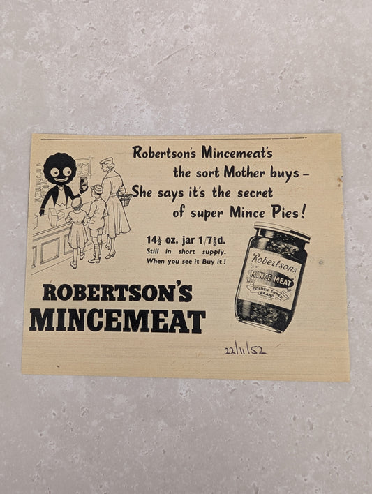 Robertsons B/W Mincemeat Newspaper Advert 1952