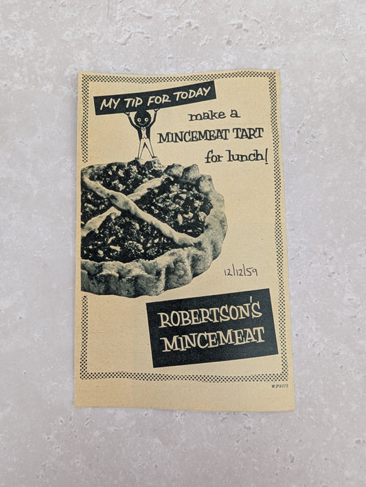 Robertsons B/W Mincemeat Tart Newspaper Advert 1959