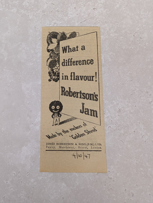 Robertsons B/W Robertsons Jam Newspaper Advert 1947