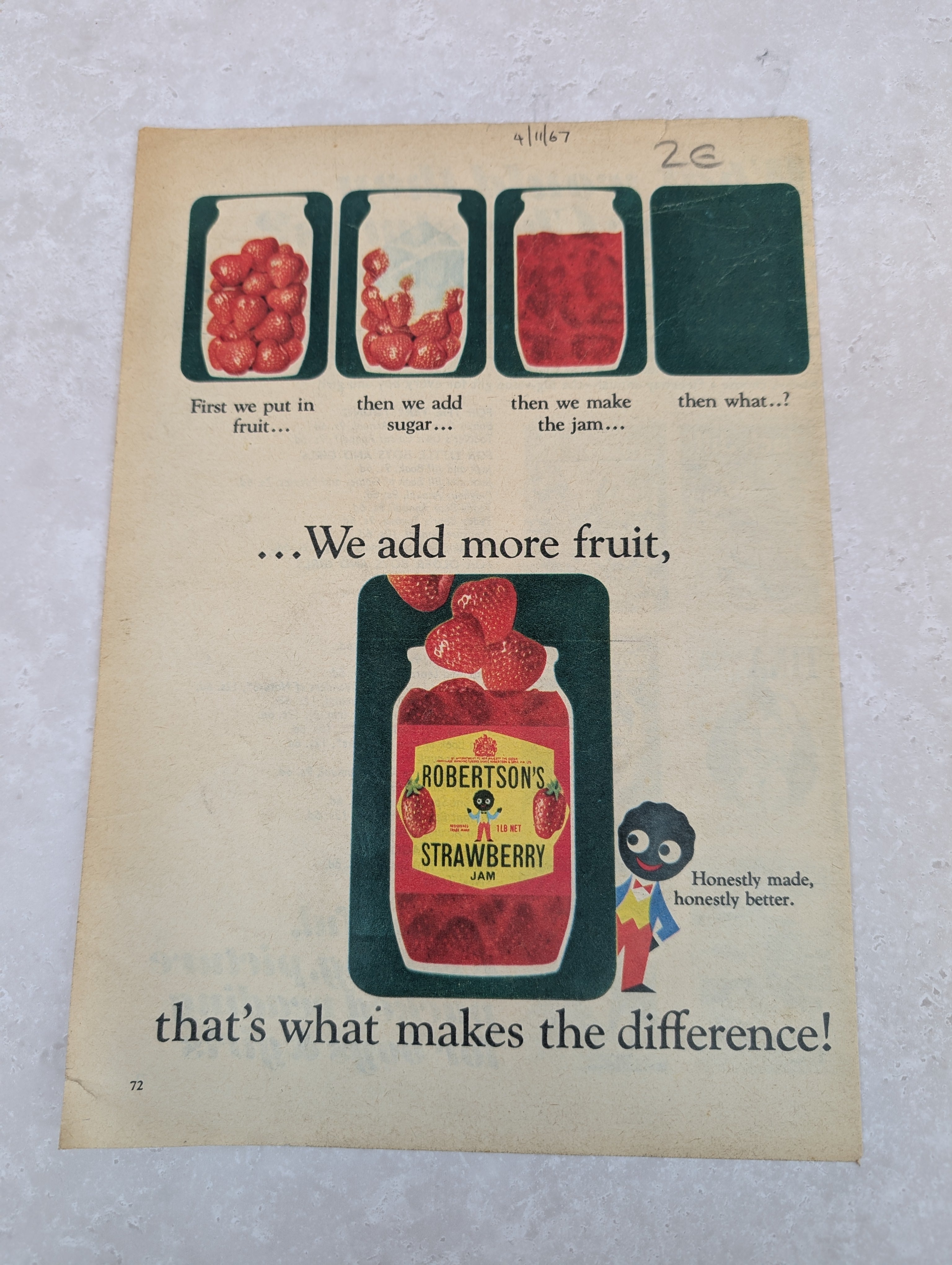 Robertsons Colour Strawberry Jam Newspaper Advert 1967 Gollybadges
