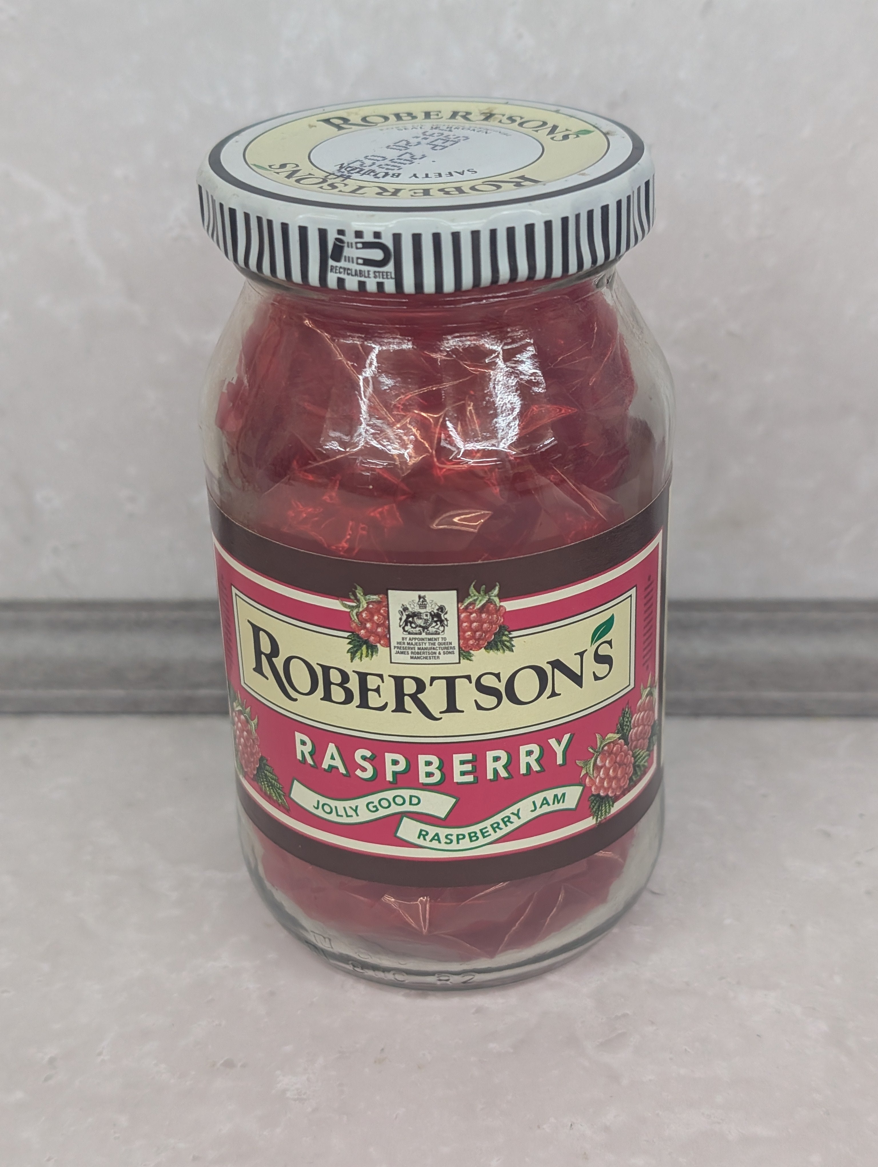 Robertsons Raspberry Jar with Lid and Golly Token – GollyBadges.com