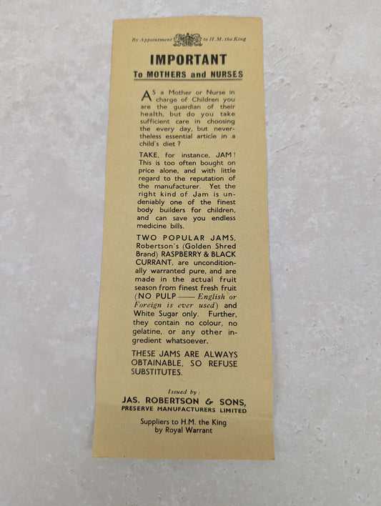 To Mothers and Nurses Robertsons Leaflet