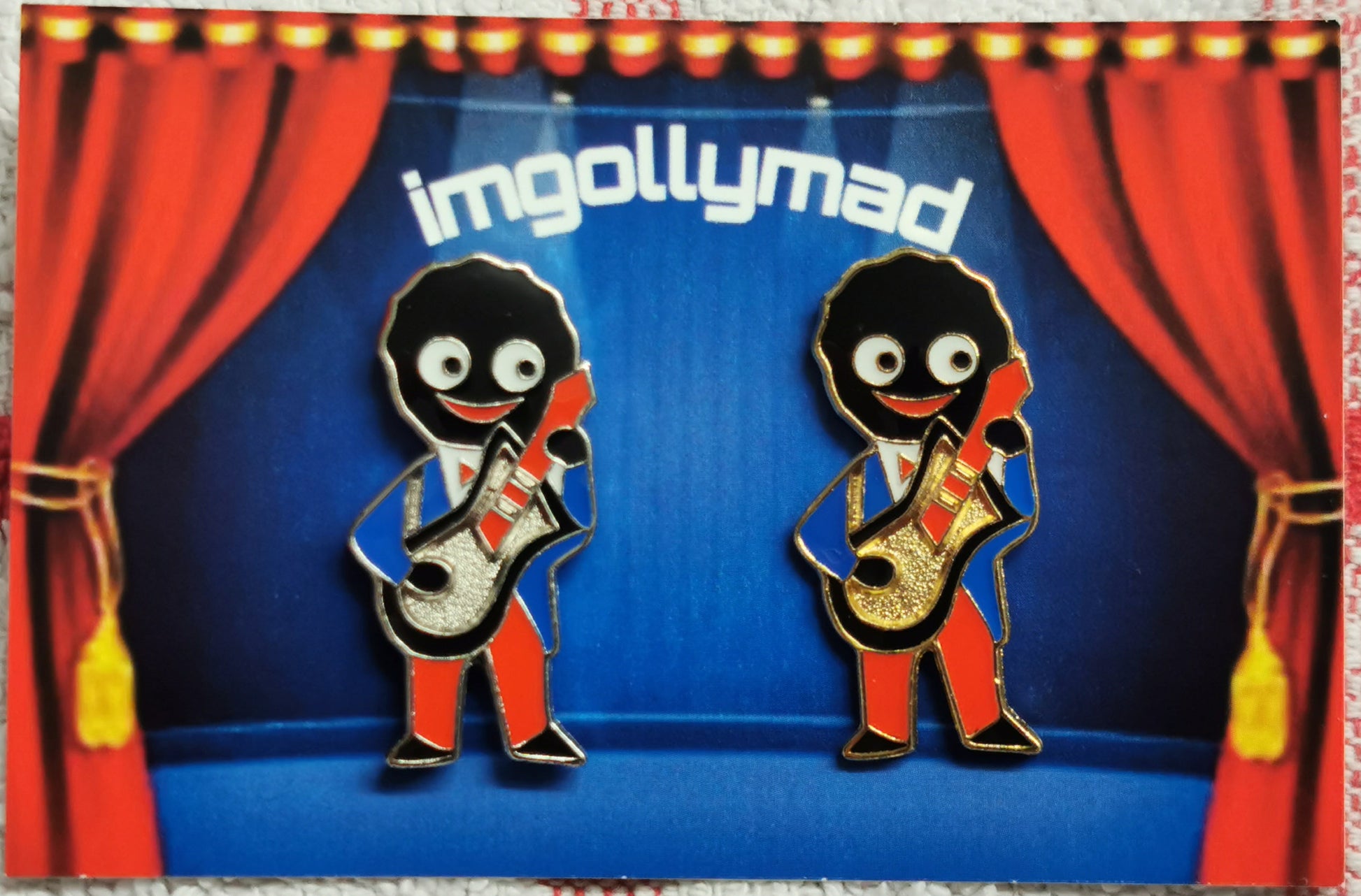Guitarist Duo Unenamelled Guitars Pair of Badges image - GollyBadges.com
