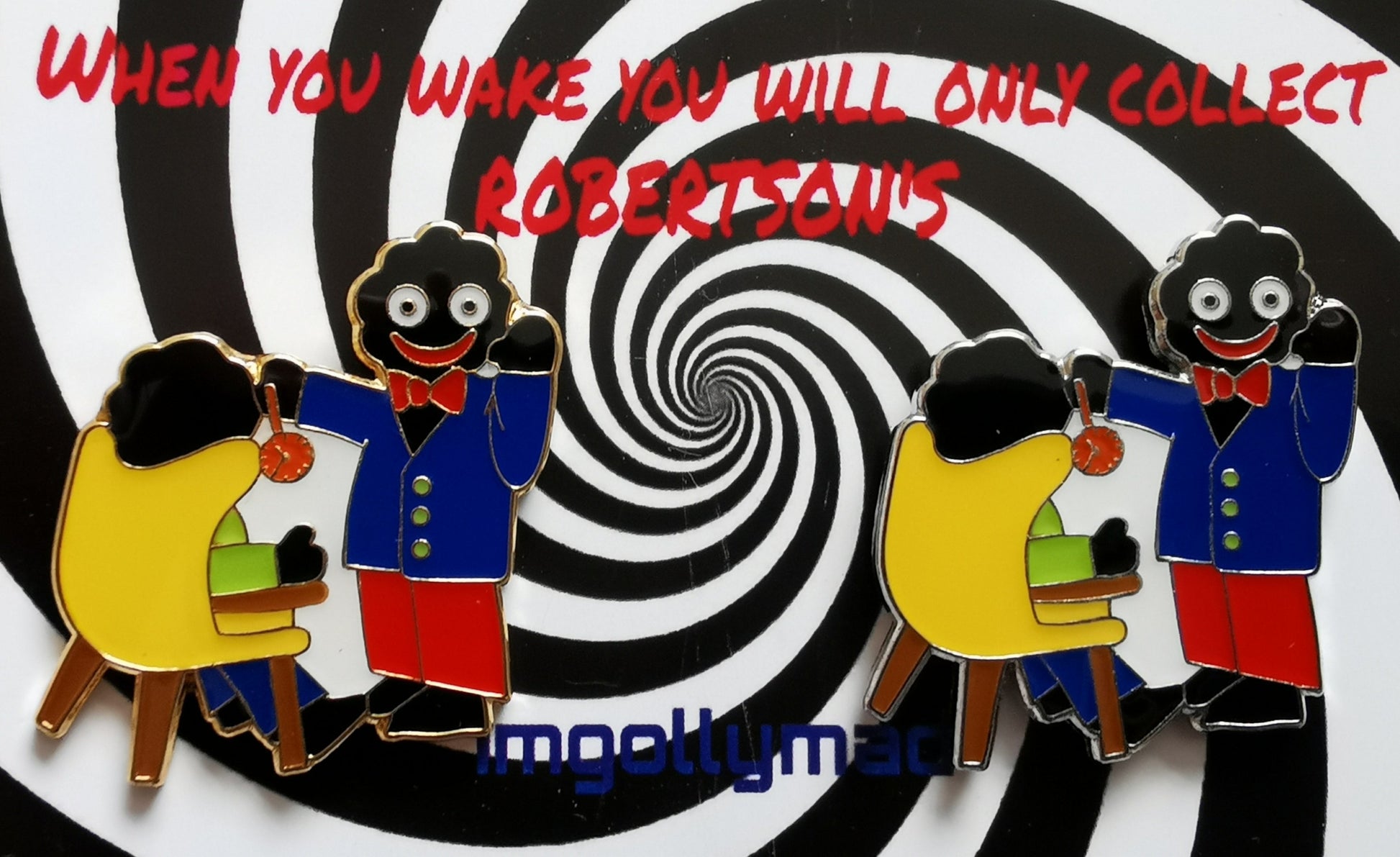 Hypnotized Golly Pair of Badges image - GollyBadges.com
