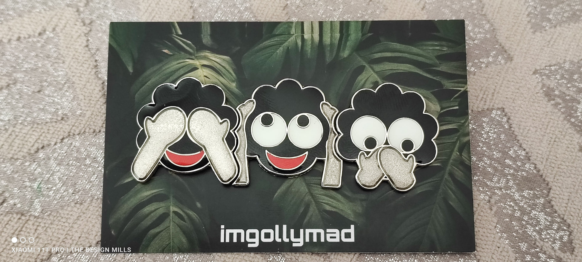See No Evil Trio of Badges Metal Hands Special image - GollyBadges.com