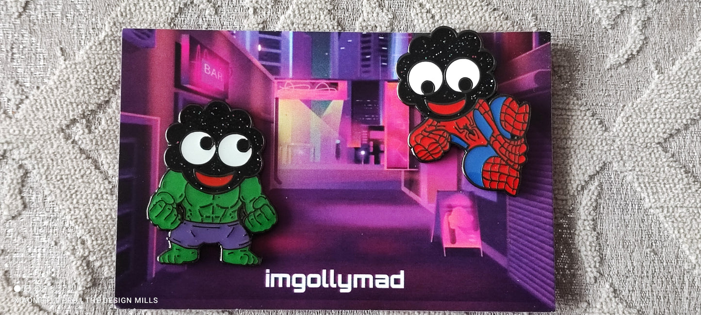 Superheroes Glitterheads Set of 4 Badges image - GollyBadges.com