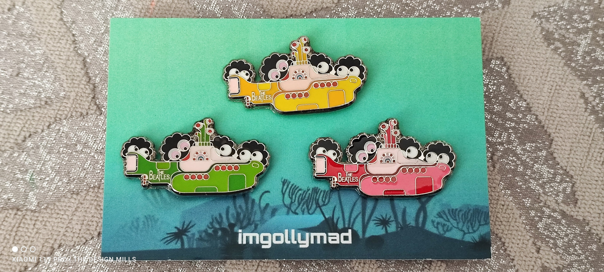 The Beatles Submarines Trio of Badges image - GollyBadges.com